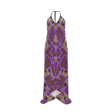 'Purple Peacock-Deco' Halterneck Backless Dress