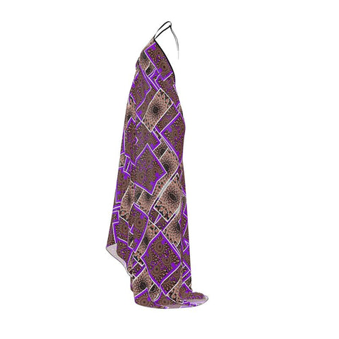 'Purple Peacock-Deco' Halterneck Backless Dress