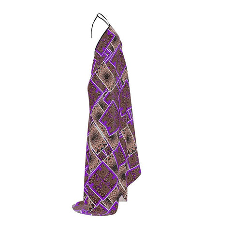 'Purple Peacock-Deco' Halterneck Backless Dress