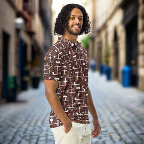 'Puzzled Peacock' Men’s Slim Fit Polo