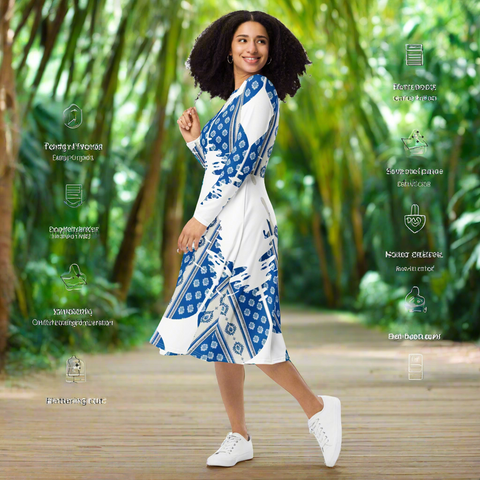 'Le Muse du Ben' All-over Print Long sleeve Midi dress