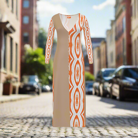 Sunrise 360 ‘Orange Swirl On The Beach’ On the Beach' Women's Maxi Cardigan