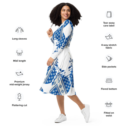 'Le Muse du Ben' All-over Print Long sleeve Midi dress