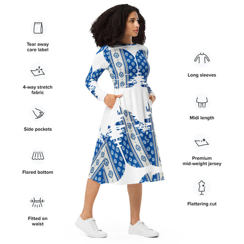 'Le Muse du Ben' All-over Print Long sleeve Midi dress