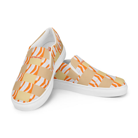 'Orange Swirl On the Beach' Men’s Slip-On Canvas Shoes