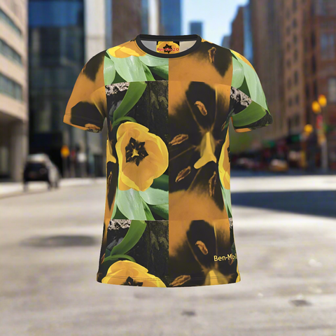 'Dua Tulipa' Nero Amarillo Cut & Sew All Over Print T-shirt