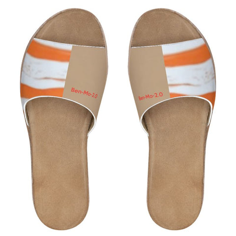 ‘Orange Swirl On The Beach’ Women's Leather Slides