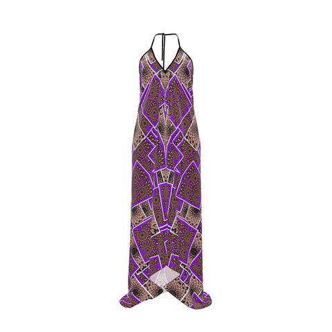 'Purple Peacock Tate' Halterneck Backless Dress