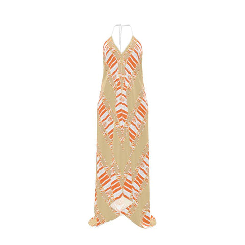 'Orange Swirl On the Beach' Halter,neck Backless Dress