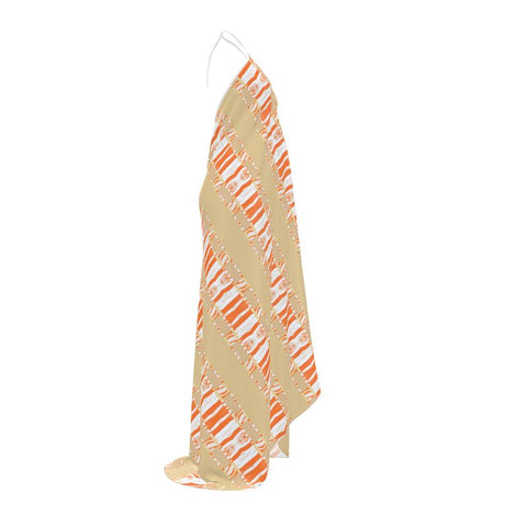 'Orange Swirl On the Beach' Halter,neck Backless Dress