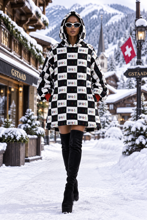 'Logo Blocked Infinity' Unisex Sherpa Lined Hooded Blanket Coat