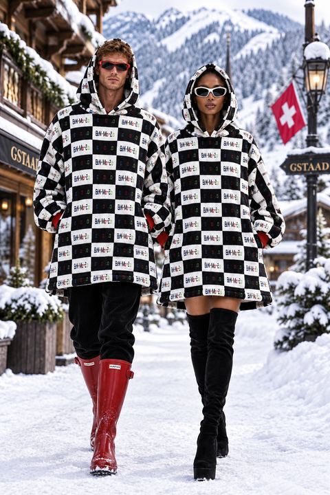 'Logo Blocked Infinity' Unisex Sherpa Lined Hooded Blanket Coat