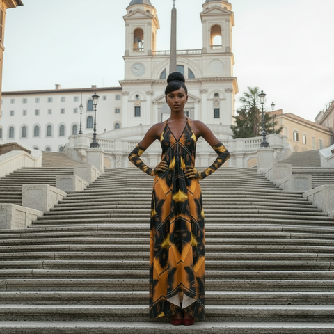 'Una Tulipa Stamen' Halterneck Backless Dress