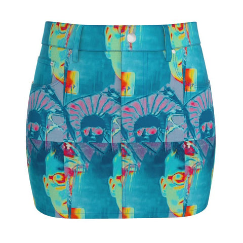 'Let Them Eat AI' Denim Mini Skirt