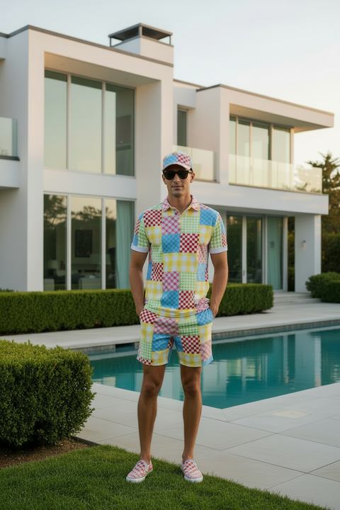 'Gingham Patchwork' Men's Polo Shirt