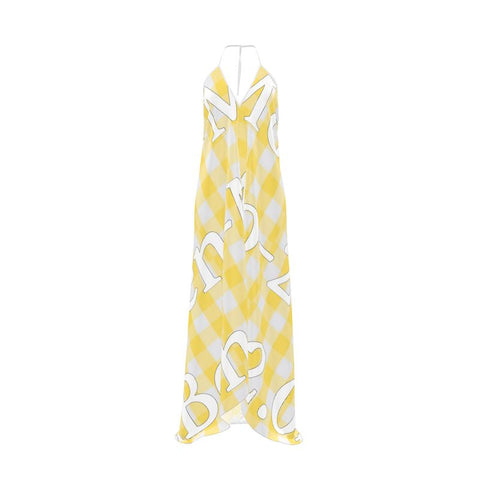 'Gingham Logo Limoncello' Halterneck Backless Dress
