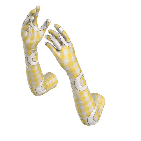 'Gingham Logo Limoncello' Long Gloves