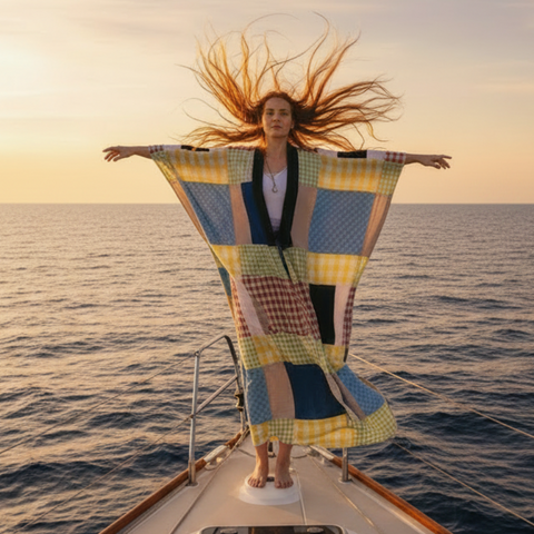 'Gingham Patchwork Block' Unisex Kaftan