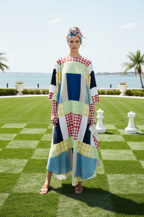 'Gingham Patchwork Block' Unisex Kaftan