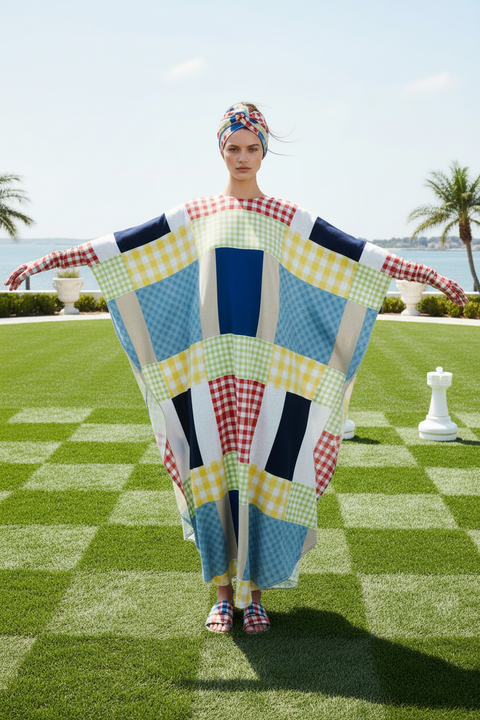 'Gingham Patchwork Block' Unisex Kaftan