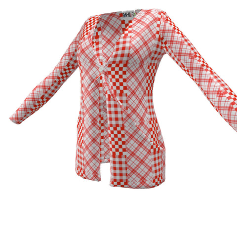 'Gingham Rouge' Ladies Cardigan With Pockets