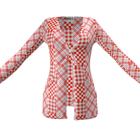 'Gingham Rouge' Ladies Cardigan With Pockets