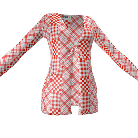 'Gingham Rouge' Ladies Cardigan With Pockets