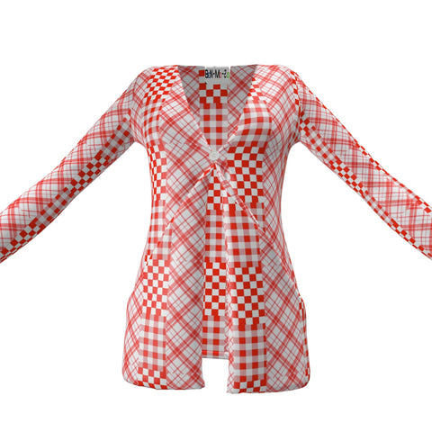 'Gingham Rouge' Ladies Cardigan With Pockets