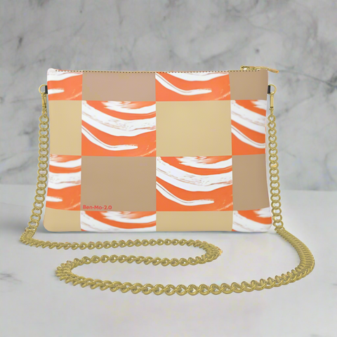 'Orange Swirl On the Beach' Leather Crossbody Bag