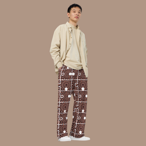 'Puzzled Peacock' All-Over Print Unisex Wide-Leg Lounge Pants