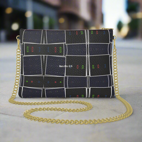 'Blackout-Blueprint' Leather Crossbody Bag w/ Chain