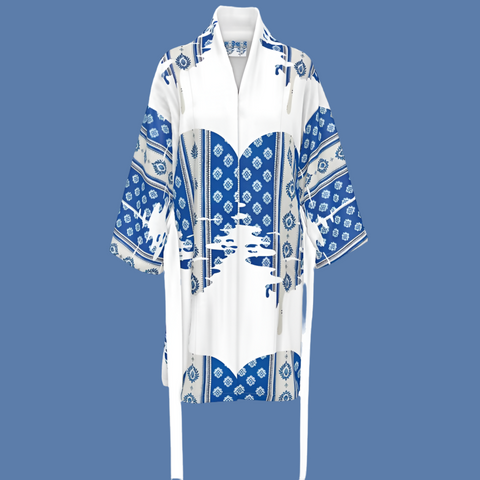 'Le Muse du Ben' Silk-Satin Unisex Kimono