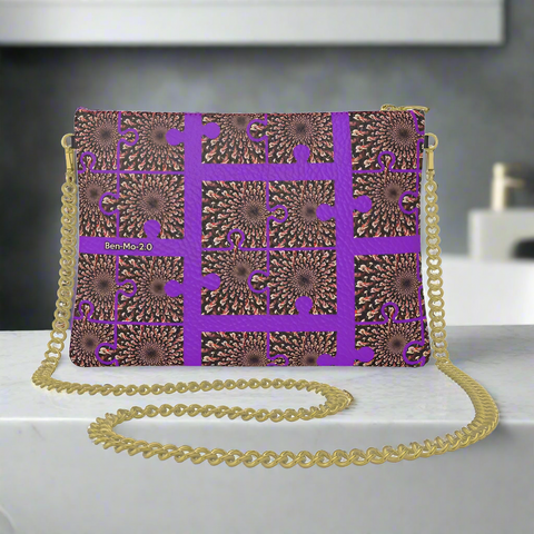 'Purple Peacock' Leather Crossbody Bag w/ Chain