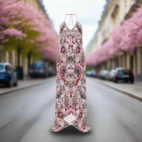 ‘Rula's Cherry Blossom' Halterneck Backless Dress