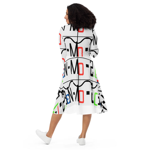 'Ben-Mo-2.0' Logo All-Over Print Long Sleeve Midi Dress