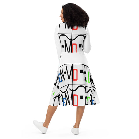 'Ben-Mo-2.0 Logo' All-Over Print Long Sleeve Midi Dress