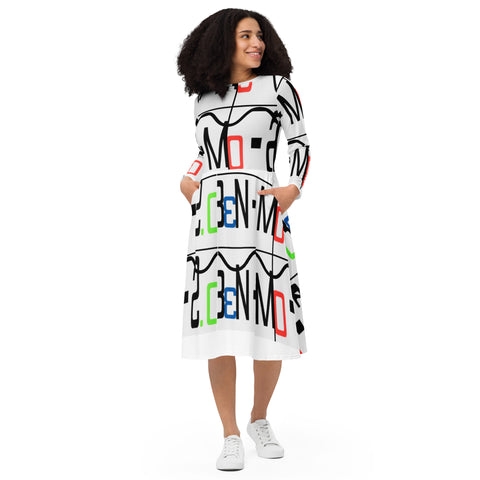 'Ben-Mo-2.0' Logo All-Over Print Long Sleeve Midi Dress