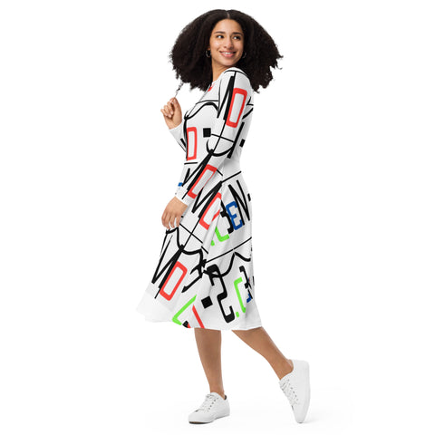 'Ben-Mo-2.0' Logo All-Over Print Long Sleeve Midi Dress