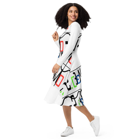 'Ben-Mo-2.0 Logo' All-Over Print Long Sleeve Midi Dress