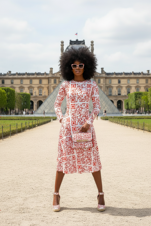 'Scan Me' Long Sleeve Midi Dress
