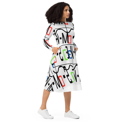 'Ben-Mo-2.0' Logo All-Over Print Long Sleeve Midi Dress