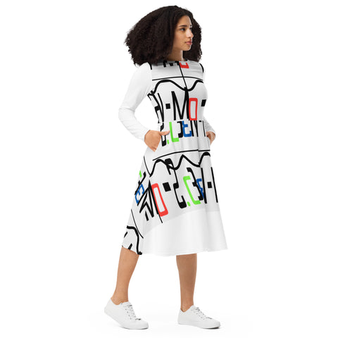 'Ben-Mo-2.0 Logo' All-Over Print Long Sleeve Midi Dress