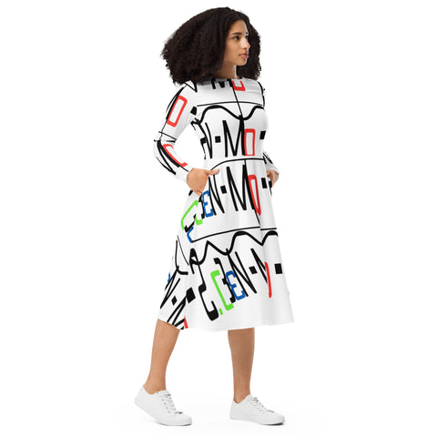 'Ben-Mo-2.0 Logo' All-Over Print Long Sleeve Midi Dress-1