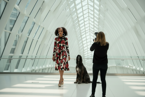 'Poppies for Papi Litmus' Long Sleeve Midi Dress