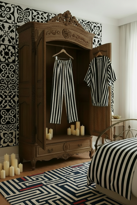 'B/W Stripes' Unisex Wide-Leg Lounge Pants