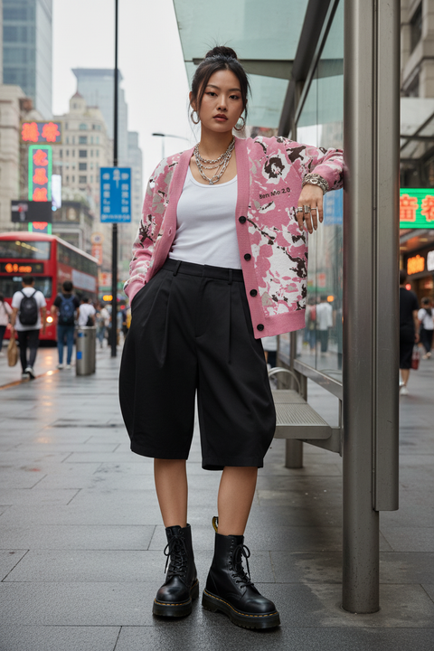 'Rula's Cherry Blossoms' Unisex Knitted Cardigan