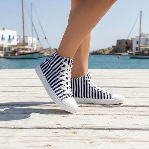 'B/W Stripes' Women’s High Top Canvas Shoes
